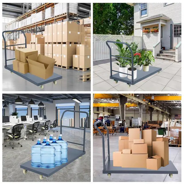 Alt view image 6 of 6 - Heavy Duty Flatbed Cart 60"x30" Platform Truck, 2000 lbs Capacity Steel Hand Truck with 4 Swivel Wheels, Industrial Utility Push Cart for Warehouse, Garage, and Moving Supplies
