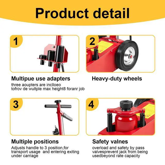 Alt view image 2 of 6 - 22 Ton Air Hydraulic Floor Jack Quick Lift Air-Operated Axle Bottle Jack HD Truck Lift Jacks Service Repair Lifting Tool for Garages Repair Shops 44000lbs Capacity Red