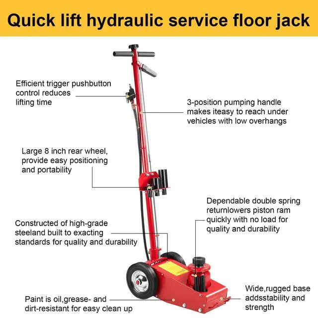 Alt view image 4 of 6 - 22 Ton Air Hydraulic Floor Jack Quick Lift Air-Operated Axle Bottle Jack HD Truck Lift Jacks Service Repair Lifting Tool for Garages Repair Shops 44000lbs Capacity Red