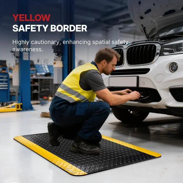Alt view image 5 of 6 - Olympia Anti Fatigue Mat Industrial, Standing Mat, Yellow Border Safety, 8 x 3 ft, 15/16" Thick, Advanced High-Density Memory Foam, for Workshop Workstations, Laboratory Benches