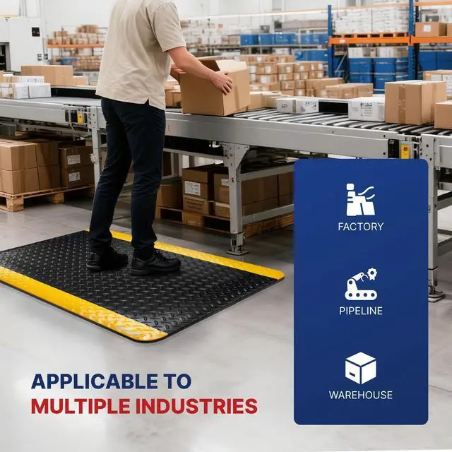 Alt view image 6 of 6 - Olympia Anti Fatigue Mat Industrial, Standing Mat, Yellow Border Safety, 8 x 3 ft, 15/16" Thick, Advanced High-Density Memory Foam, for Workshop Workstations, Laboratory Benches
