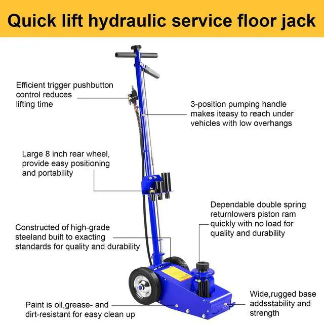 Alt view image 4 of 6 - 22 Ton Air Hydraulic Floor Jack Quick Lift Air-Operated Axle Bottle Jack HD Truck Lift Jacks Service Repair Lifting Tool for Garages Repair Shops 44000lbs Capacity Blue