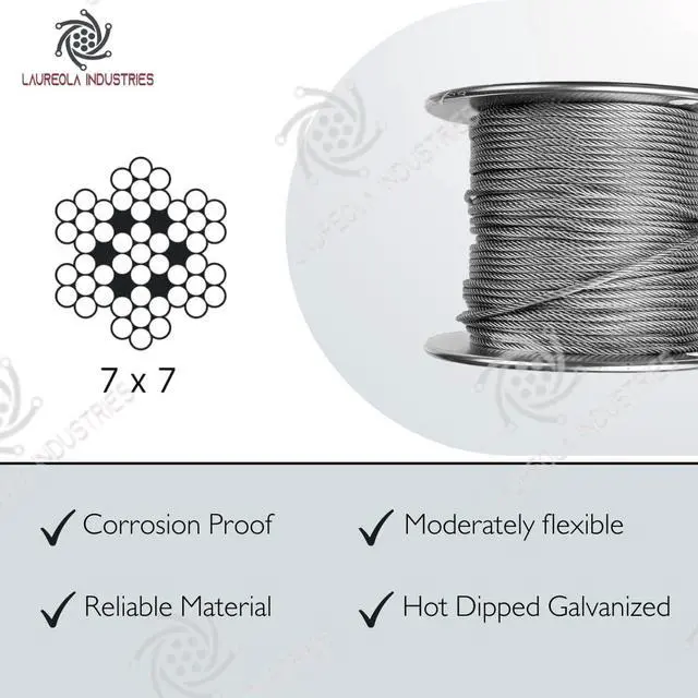 Alt view image 3 of 5 - Laureola 3/32" Type-7x7 Galvanized Steel Wire Rope Aircraft Cable (1500 ft)