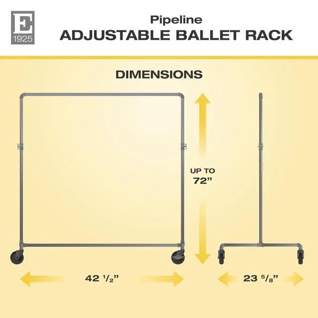 Alt view image 2 of 6 - Adjustable Rolling Rack Vintage Pipeline 2 Way Ballet Clothes Hanging Fixture