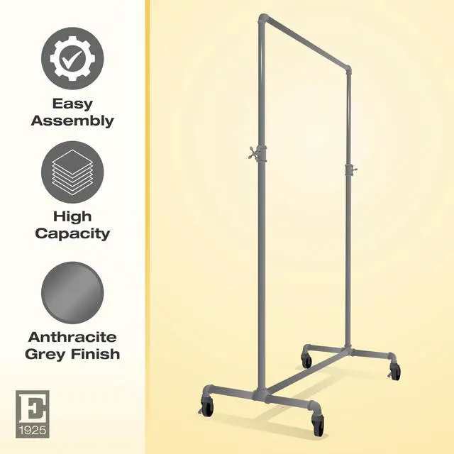 Alt view image 3 of 6 - Adjustable Rolling Rack Vintage Pipeline 2 Way Ballet Clothes Hanging Fixture
