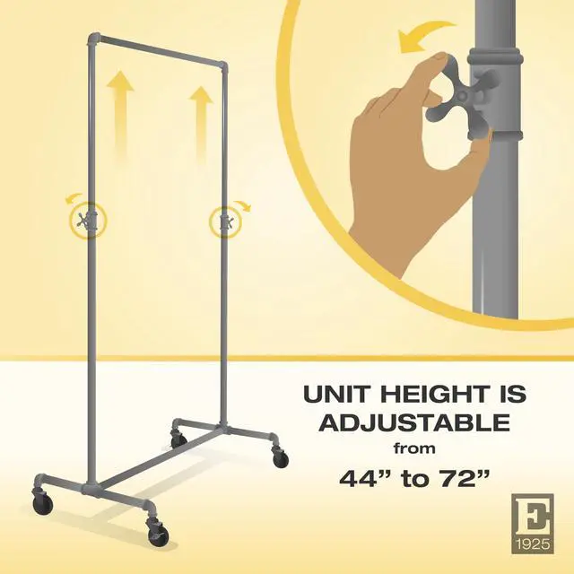 Alt view image 4 of 6 - Adjustable Rolling Rack Vintage Pipeline 2 Way Ballet Clothes Hanging Fixture