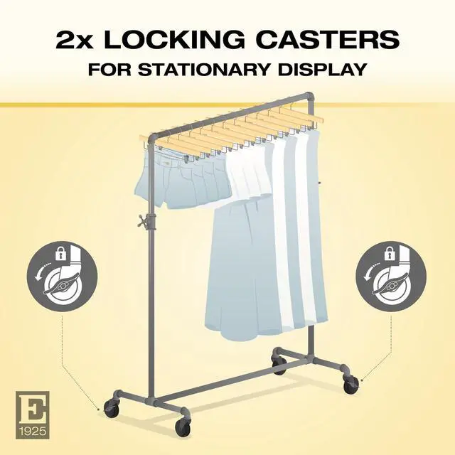 Alt view image 6 of 6 - Adjustable Rolling Rack Vintage Pipeline 2 Way Ballet Clothes Hanging Fixture