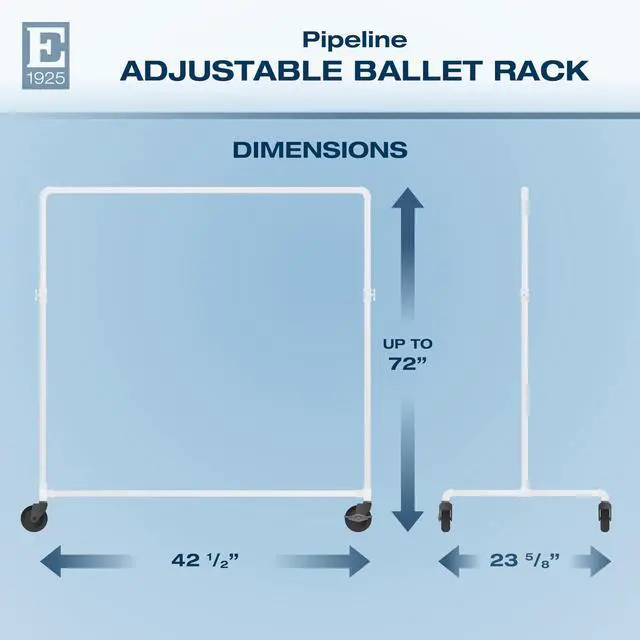 Alt view image 2 of 6 - Pipeline Adjustable Ballet Bar Rack, Rolling Clothing Display with Vintage Style and Adjustable Height, Gloss White