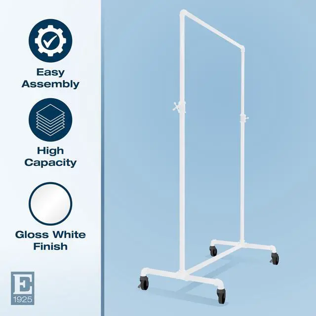 Alt view image 3 of 6 - Pipeline Adjustable Ballet Bar Rack, Rolling Clothing Display with Vintage Style and Adjustable Height, Gloss White