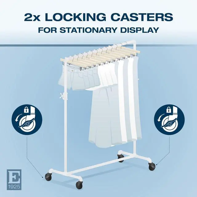 Alt view image 6 of 6 - Pipeline Adjustable Ballet Bar Rack, Rolling Clothing Display with Vintage Style and Adjustable Height, Gloss White