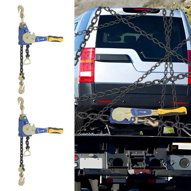 Alt view image 2 of 6 - Ratcheting Chain Binder Kit, Easy Ratchet Chain Binder with Grab Working Load Tie Down Hooks Heavy Duty Tie Down Ratchet Load Binder for Trucks & Flatbed Trailers (5/16" - 3/8", 2 Pack)