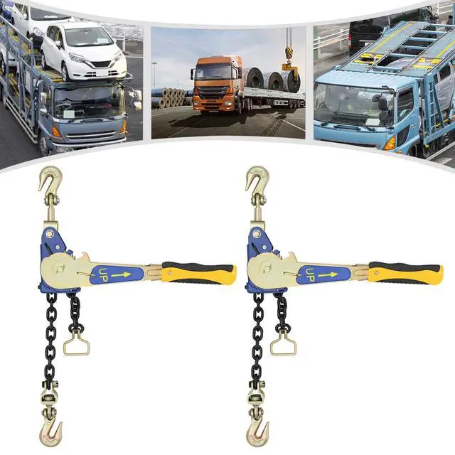 Alt view image 3 of 6 - Ratcheting Chain Binder Kit, Easy Ratchet Chain Binder with Grab Working Load Tie Down Hooks Heavy Duty Tie Down Ratchet Load Binder for Trucks & Flatbed Trailers (5/16" - 3/8", 2 Pack)