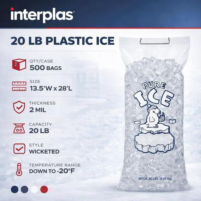 Alt view image 2 of 6 - Ice Bags 20 lb Pack of 500 on Wire Wicket with Twist Ties Heavy Duty Bulk Ice Bags for Ice Machine Perfect for Gas Stations, Restaurants & Convenience Stores by
