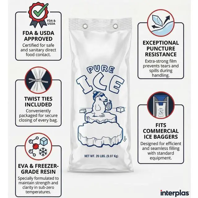 Alt view image 4 of 6 - Ice Bags 20 lb Pack of 500 on Wire Wicket with Twist Ties Heavy Duty Bulk Ice Bags for Ice Machine Perfect for Gas Stations, Restaurants & Convenience Stores by