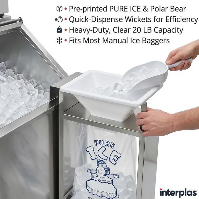 Alt view image 6 of 6 - Ice Bags 20 lb Pack of 500 on Wire Wicket with Twist Ties Heavy Duty Bulk Ice Bags for Ice Machine Perfect for Gas Stations, Restaurants & Convenience Stores by