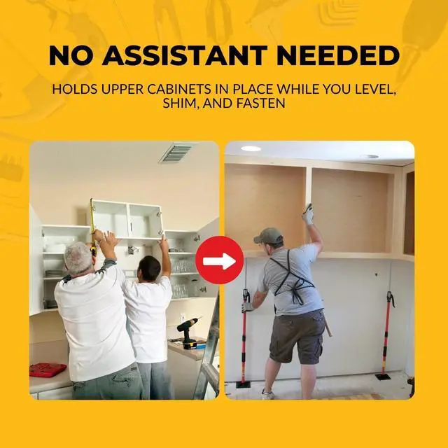 Alt view image 2 of 6 - 3-HUPPERHAND Upper 3rd Hand Support Poles System 2-Pack Kit | Adjusts 2860, Supports Cabinets During Install, 3-HUPPERHAND