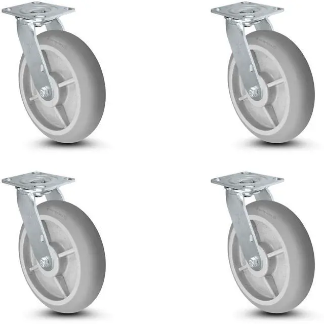 Main image of 8"x2" Swivel Casters-2800lbs Set for Drywall/Sheetrock Carts & Dollies, Durable TPR Wheels, Secure Maneuverability | Made in USA