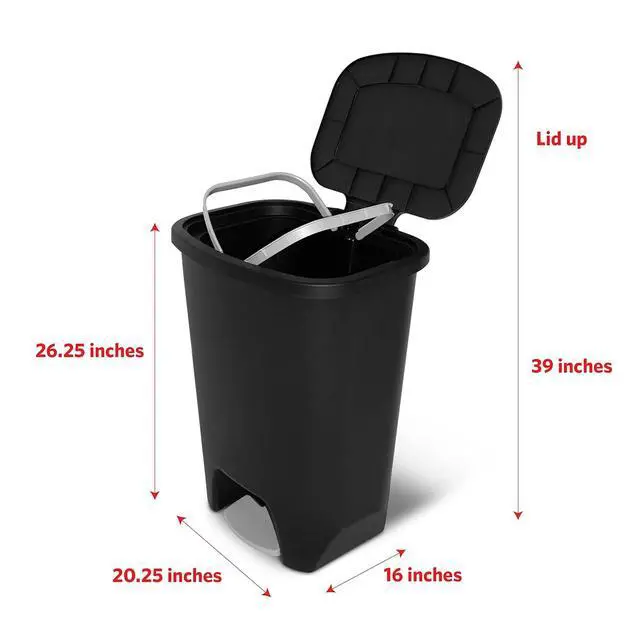 Alt view image 2 of 6 - 3 Pack 20 Gal Trash Can - Plastic Kitchen Waste Bin with Odor Protection of Lid - Hands Free with Step On Foot Pedal and Garbage Bag Rings, Black