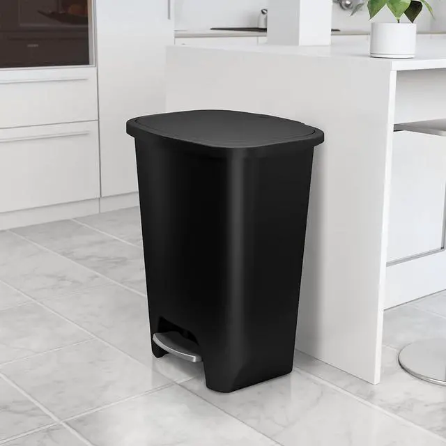 Alt view image 5 of 6 - 3 Pack 20 Gal Trash Can - Plastic Kitchen Waste Bin with Odor Protection of Lid - Hands Free with Step On Foot Pedal and Garbage Bag Rings, Black