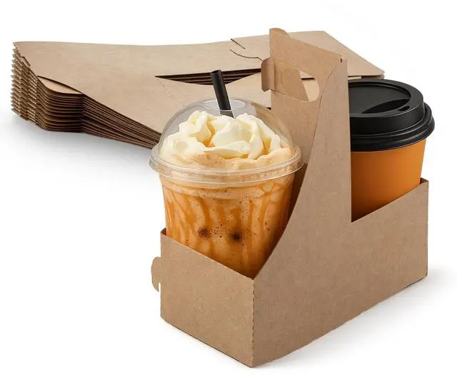 Main image of Kraft 2 Cup Carrier 7.62" x 3.75" x 8.87" - Small Kraft Drink Carrier with Handles (Pack of 250) - Made in The USA