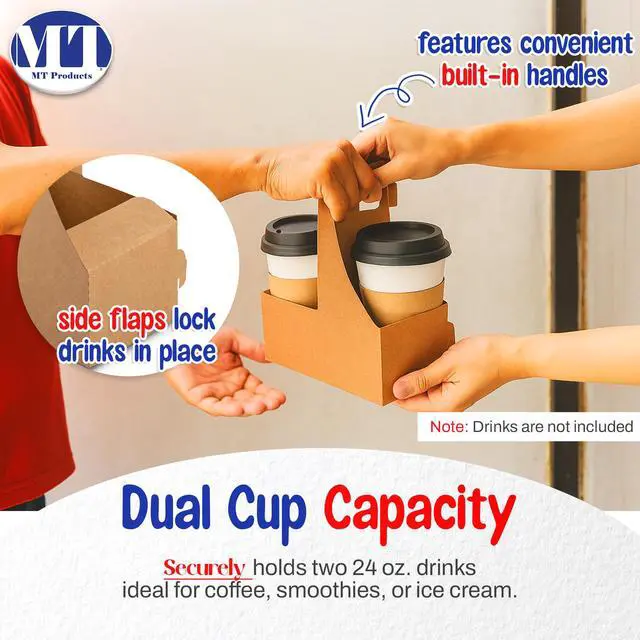 Alt view image 3 of 6 - Kraft 2 Cup Carrier 7.62" x 3.75" x 8.87" - Small Kraft Drink Carrier with Handles (Pack of 250) - Made in The USA