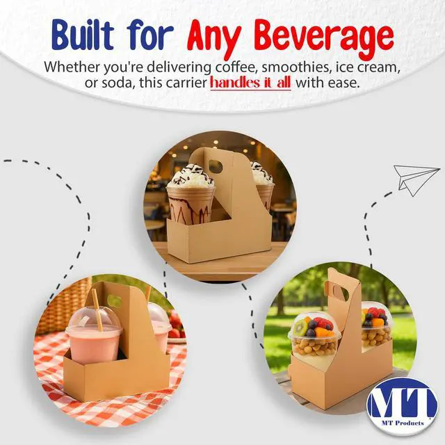 Alt view image 6 of 6 - Kraft 2 Cup Carrier 7.62" x 3.75" x 8.87" - Small Kraft Drink Carrier with Handles (Pack of 250) - Made in The USA