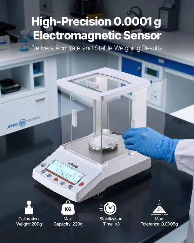 Alt view image 2 of 6 - Analytical Balance, 220 g x 0.1 mg, 0.0001 g High Precision Accuracy Lab Scale, g/oz/ct/mg 4 Units Electronic Digital Analytical Balance with Glass Draft Shield, for Laboratory Jewelry Pharmacy