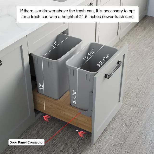 Alt view image 2 of 6 - Dowell B18/B21 Wood Base Wastebasket Pullout with Two 35Qt Plastic Bins (4008 0218 35 * 2)