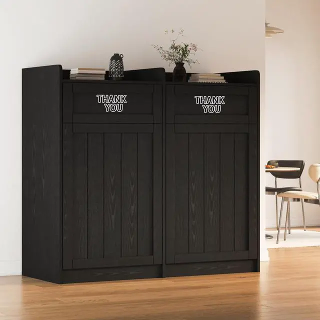 Main image of Double 40 Gallon Restaurant Trash Can Cabinet, Wooden Commercial Trash Cans and Garbage Receptacle with Tray Holder, Large Trash Cabinet for Restaurant, Kitchen, Office, Black (Black, Double)