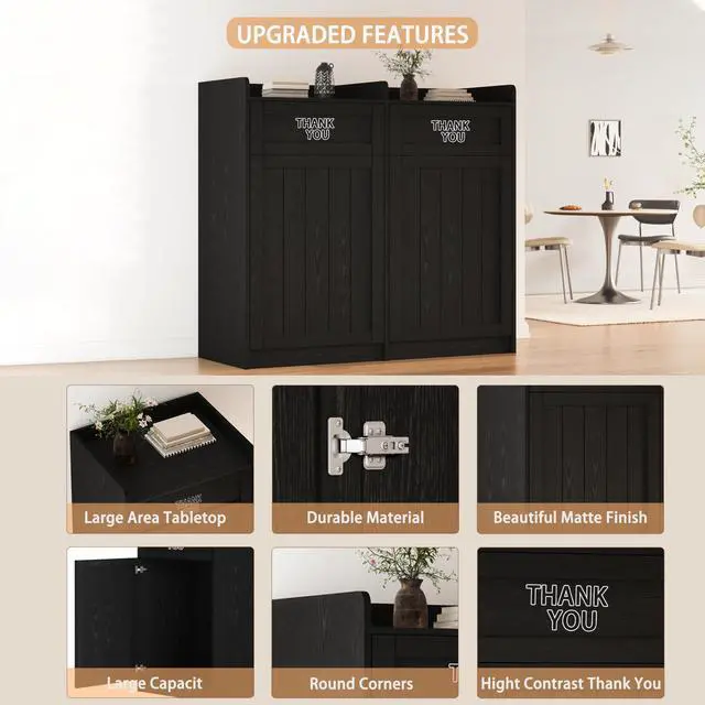 Alt view image 4 of 6 - Double 40 Gallon Restaurant Trash Can Cabinet, Wooden Commercial Trash Cans and Garbage Receptacle with Tray Holder, Large Trash Cabinet for Restaurant, Kitchen, Office, Black (Black, Double)