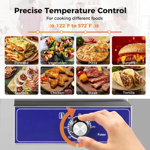 Alt view image 3 of 6 - Commercial Electric Griddle 22" - 110V 2000W Countertop Griddle with Cast Iron Griddle Plate & Stainless Steel Frame, Restaurant Teppanyaki Flat Top Grill, Adjustable Temp Control 122-572