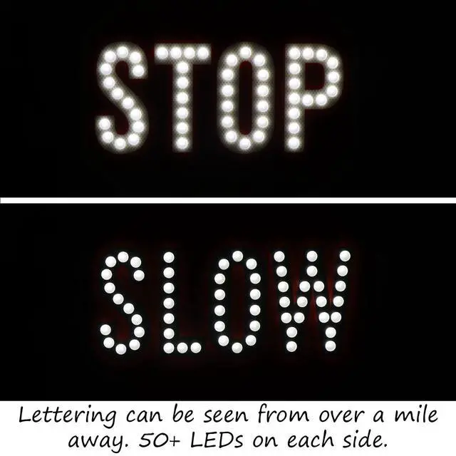 Alt view image 5 of 6 - 24" LED Stop/Slow Paddle, Rechargeable Battery & Charger, 2-Sided Reflective Hand Held Aluminum Sign with Strap, Steady/Flashing Light Modes, Foam-Padded Grip, 1-Pack