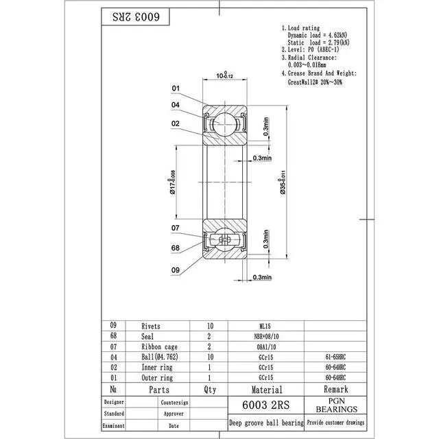 Alt view image 2 of 6 - PGN (100 Pack) 6003-2RS Bearing - Lubricated Chrome Steel Sealed Ball Bearing - 17x35x10mm Bearings with Rubber Seal & High RPM Support