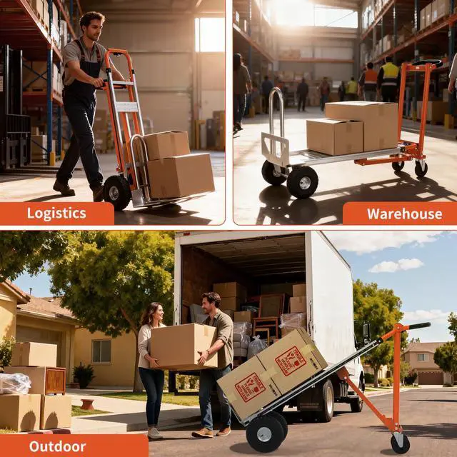 Alt view image 6 of 6 - Aluminum 3 in 1 Convertible Hand Truck-Orange Dolly for Moving, 800Lbs Capacity, Heavy Duty Folding Hand Truck Dolly Cart with Wheels,Handtruck for Logistics, Shopping, Home, Office Moving