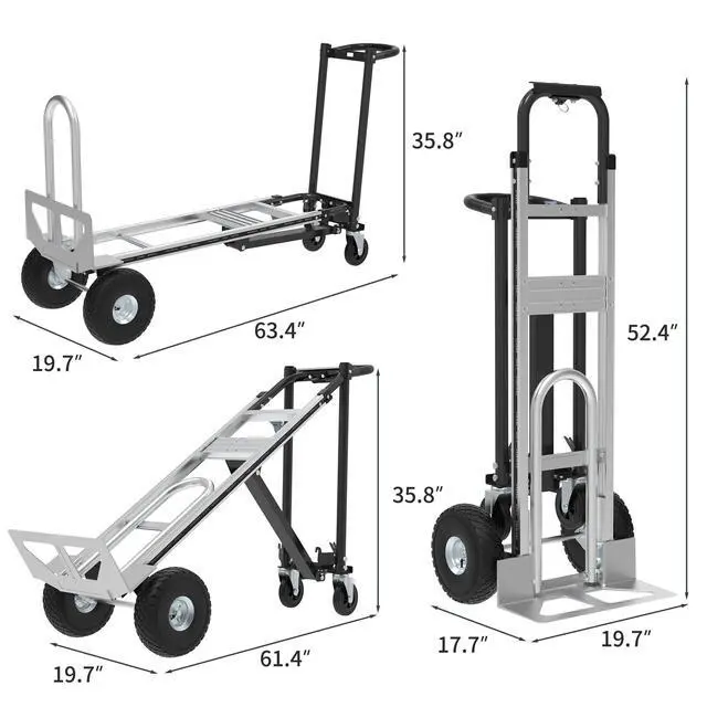 Alt view image 2 of 6 - Aluminum Convertible Hand Truck, 800lbs 3 in 1 Black Folding Dolly Cart Lightweight Frame,Heavy Duty Industrial Platform Cart Handtruck for Construction, Logistics, Shopping, Home, Office Moving
