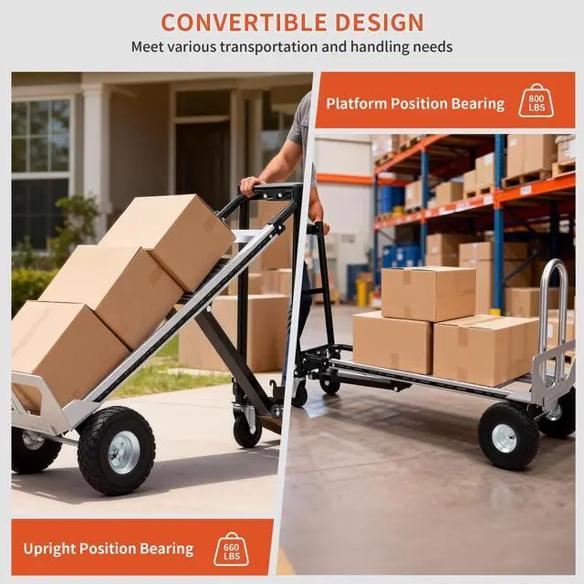 Alt view image 4 of 6 - Aluminum Convertible Hand Truck, 800lbs 3 in 1 Black Folding Dolly Cart Lightweight Frame,Heavy Duty Industrial Platform Cart Handtruck for Construction, Logistics, Shopping, Home, Office Moving