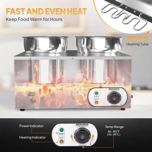 Alt view image 2 of 6 - Electric Soup Warmer, 30QT Commercial Food Warmer Steam Table, Countertop Bain Marie with Four 7.4QT Pots, 86~185°F Adjustable Temperature, Lid and Tap for Buffet Restaurant 1500W