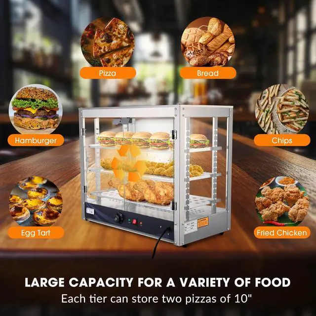 Alt view image 2 of 6 - 27'' 3-Tier Commercial Food Warmer 800W Large Capacity Catering Display Case for Food Truck Food Tent Fast Food Restaurant