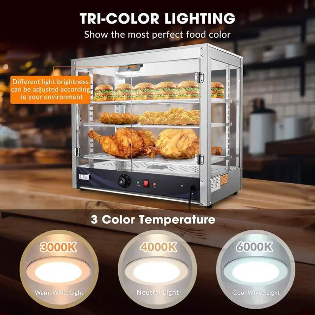 Alt view image 4 of 6 - 27'' 3-Tier Commercial Food Warmer 800W Large Capacity Catering Display Case for Food Truck Food Tent Fast Food Restaurant