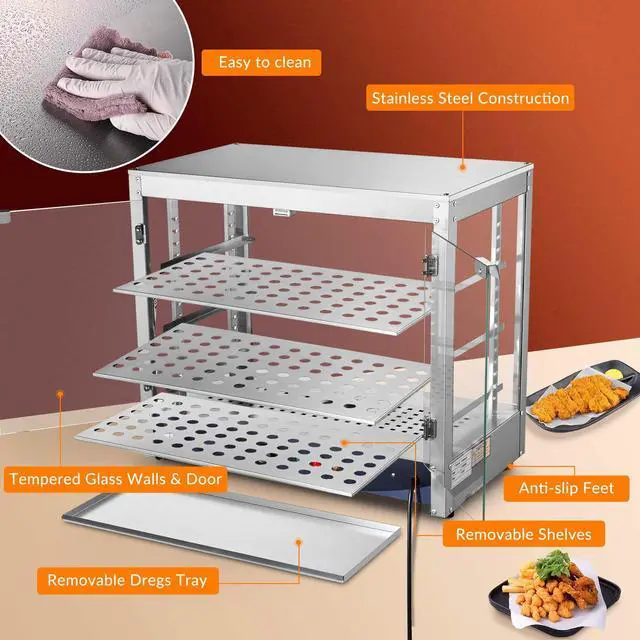 Alt view image 5 of 6 - 27'' 3-Tier Commercial Food Warmer 800W Large Capacity Catering Display Case for Food Truck Food Tent Fast Food Restaurant