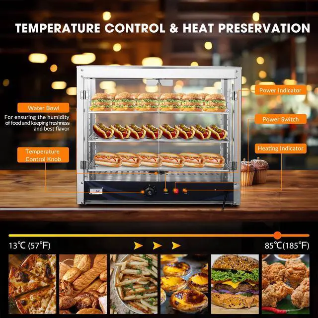 Alt view image 6 of 6 - 27'' 3-Tier Commercial Food Warmer 800W Large Capacity Catering Display Case for Food Truck Food Tent Fast Food Restaurant