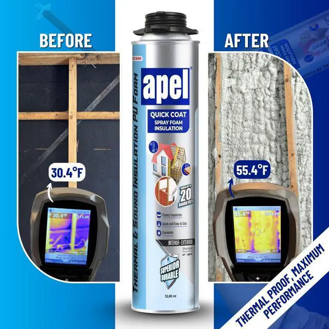Alt view image 2 of 6 - Spray Foam Insulation Kit (6 x 32.80 oz./120 Bd ft) Heat and Acoustic Insulation, Self Expanding Polyurethane Foam, Application Gun and Cleaner Included - 6 Pack