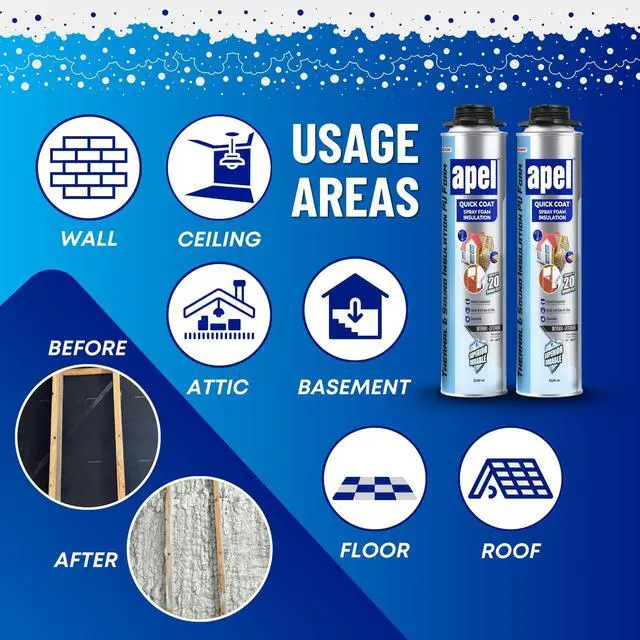 Alt view image 4 of 6 - Spray Foam Insulation Kit (6 x 32.80 oz./120 Bd ft) Heat and Acoustic Insulation, Self Expanding Polyurethane Foam, Application Gun and Cleaner Included - 6 Pack