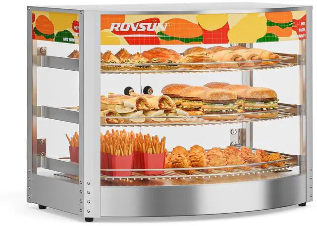 Main image of Food Warmer Display Pizza Warmer, Commercial Countertop Food Warmer Electric Pretzel Warmer with Removable Shelves LED Lighting Glass Door for Restaurant Buffet 800W (3 Tiers-Extra Large)