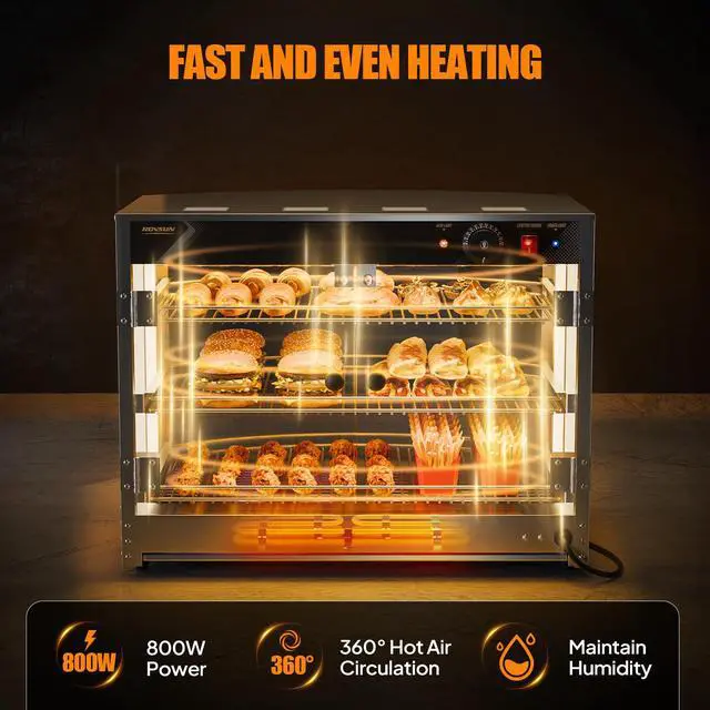 Alt view image 3 of 6 - Food Warmer Display Pizza Warmer, Commercial Countertop Food Warmer Electric Pretzel Warmer with Removable Shelves LED Lighting Glass Door for Restaurant Buffet 800W (3 Tiers-Extra Large)