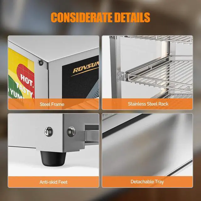 Alt view image 4 of 6 - Food Warmer Display Pizza Warmer, Commercial Countertop Food Warmer Electric Pretzel Warmer with Removable Shelves LED Lighting Glass Door for Restaurant Buffet 800W (3 Tiers-Extra Large)