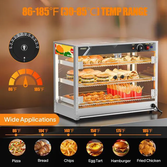 Alt view image 5 of 6 - Food Warmer Display Pizza Warmer, Commercial Countertop Food Warmer Electric Pretzel Warmer with Removable Shelves LED Lighting Glass Door for Restaurant Buffet 800W (3 Tiers-Extra Large)