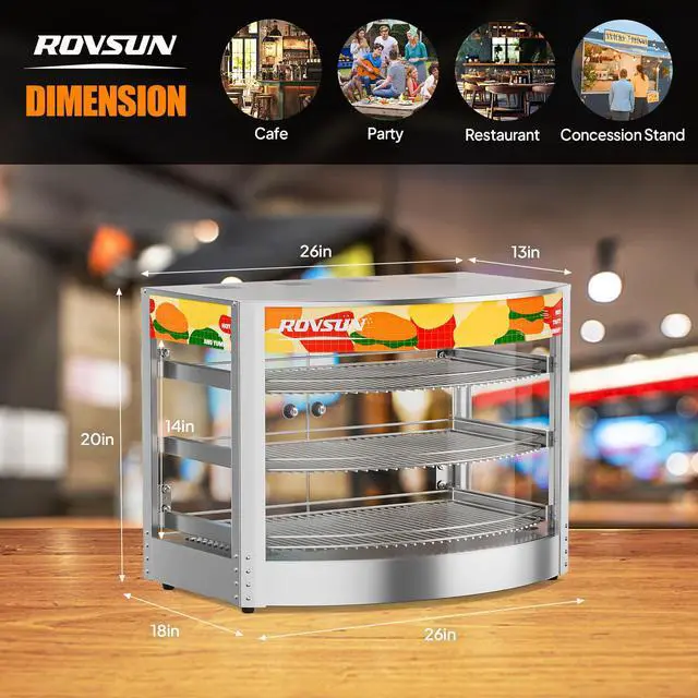 Alt view image 6 of 6 - Food Warmer Display Pizza Warmer, Commercial Countertop Food Warmer Electric Pretzel Warmer with Removable Shelves LED Lighting Glass Door for Restaurant Buffet 800W (3 Tiers-Extra Large)