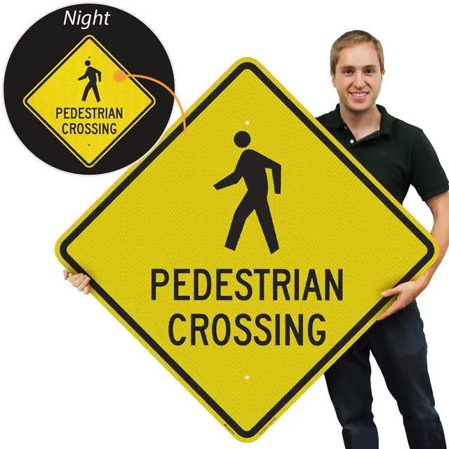 Main image of Pedestrian Crossing Sign | 36" x 36" 3M Fluorescent Diamond Grade Reflective Aluminum, Made in USA