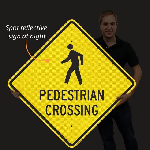 Alt view image 2 of 5 - Pedestrian Crossing Sign | 36" x 36" 3M Fluorescent Diamond Grade Reflective Aluminum, Made in USA
